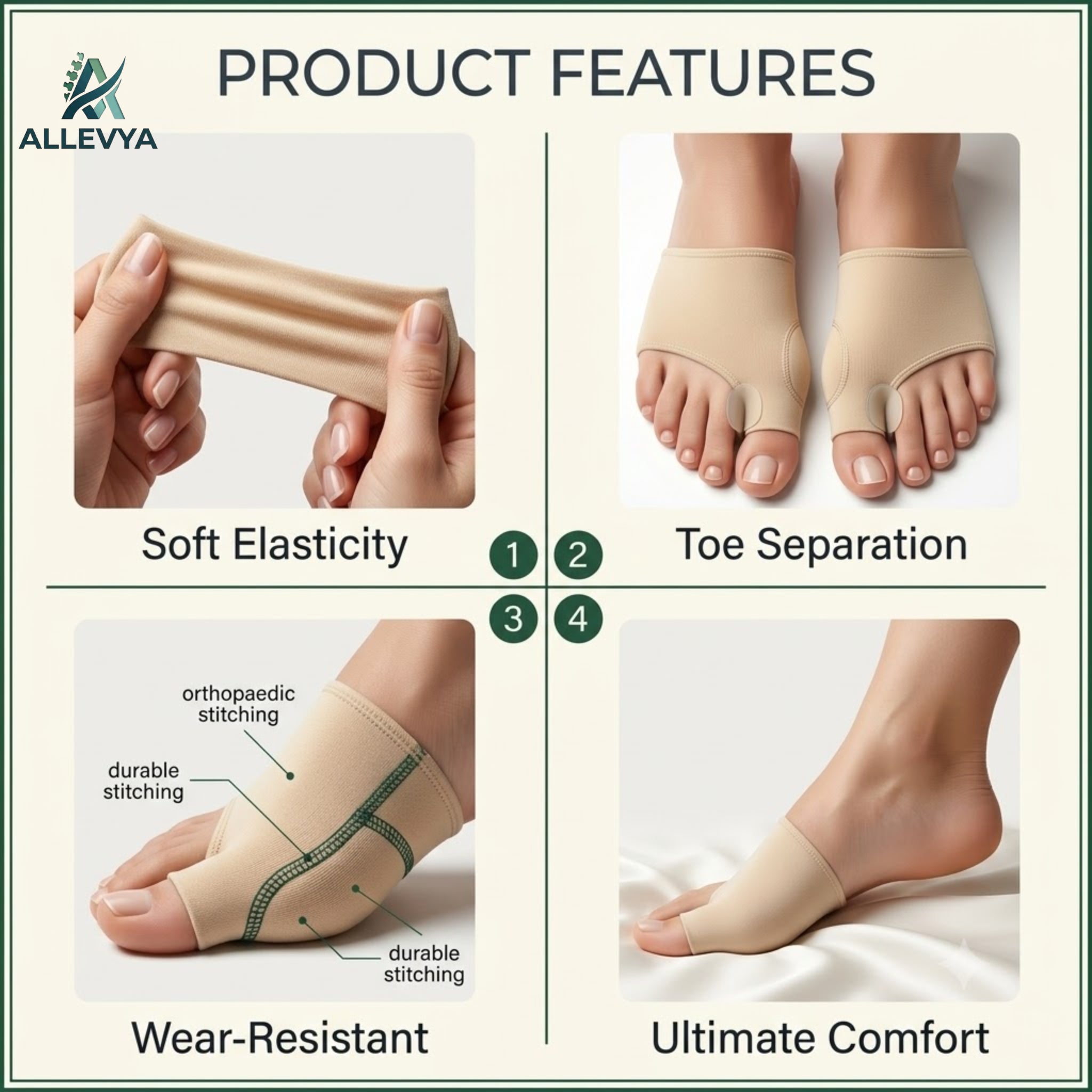 Bunion Correctors and Toe Separators Orthopaedic Foot Support for Hallux Valgus and Bunion Pain Relief – One Size (Black, Grey or Nude)