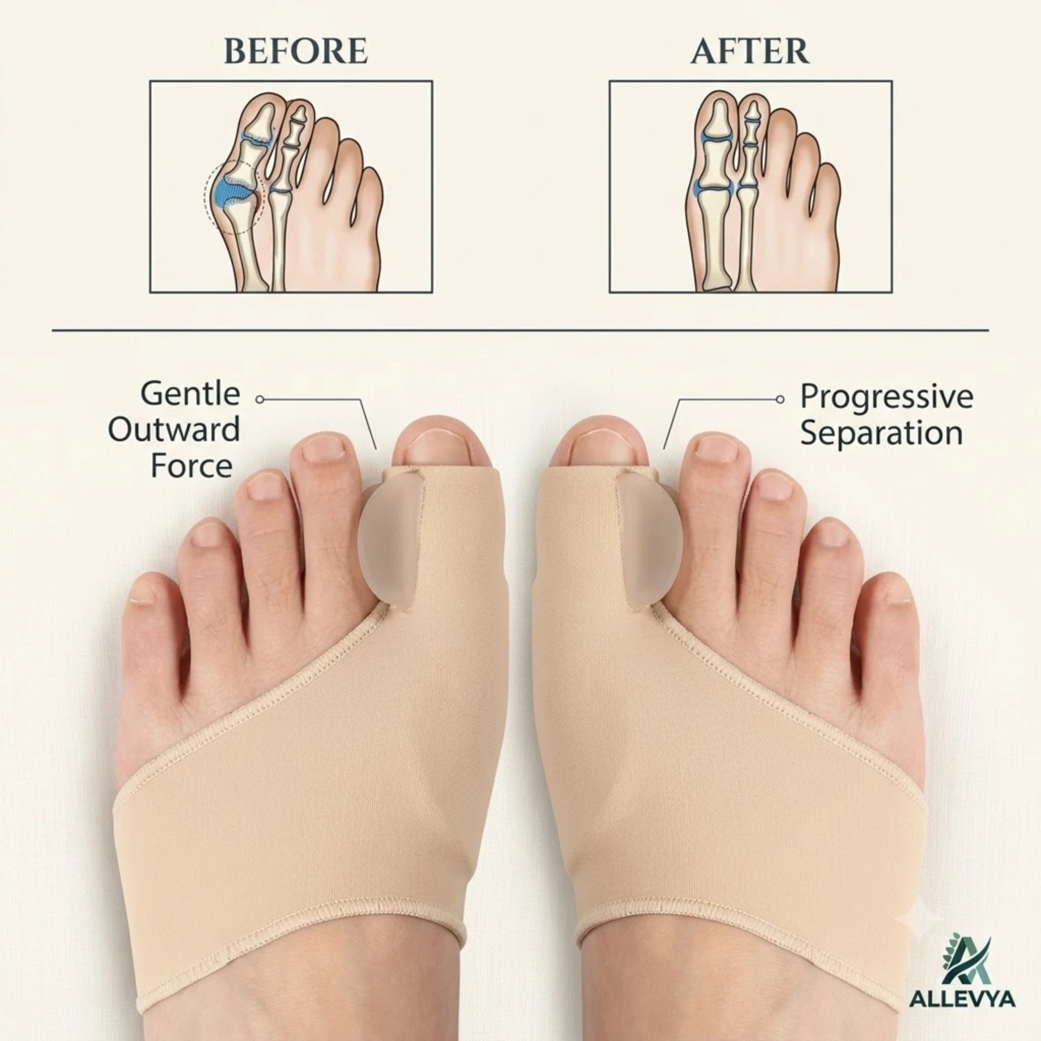 Bunion Correctors and Toe Separators Orthopaedic Foot Support for Hallux Valgus and Bunion Pain Relief – One Size (Black, Grey or Nude)