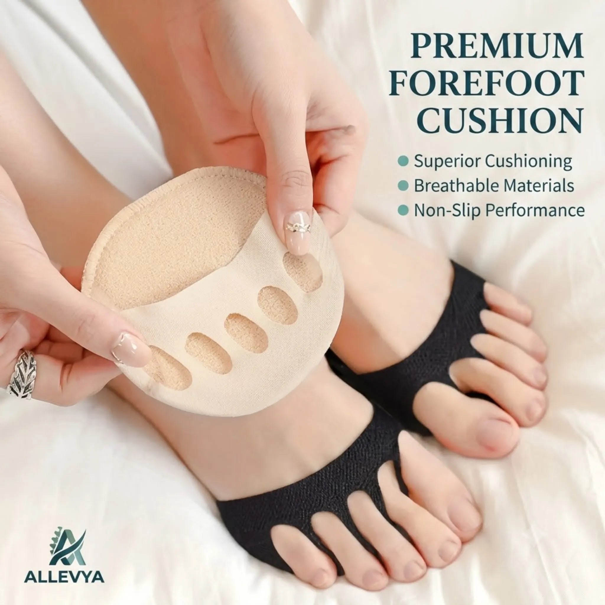 Orthopedic Metatarsal Insole Socks for Women - Forefoot Pain Relief & Cushioning Pads for High Heels & Flats (Black/Nude - One Size)