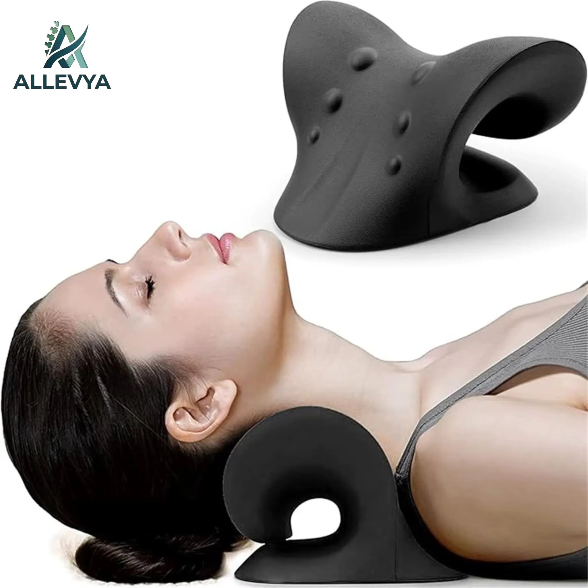 Cervical Traction Device & Neck and Shoulder Relaxer – C-Shaped Acupressure Cushion for TMJ Support and Spine Alignment, Unisex One Size