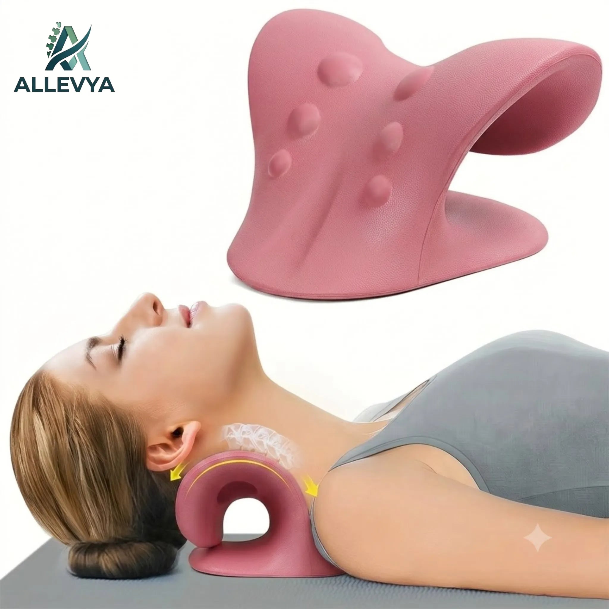 Cervical Traction Device & Neck and Shoulder Relaxer – C-Shaped Acupressure Cushion for TMJ Support and Spine Alignment, Unisex One Size
