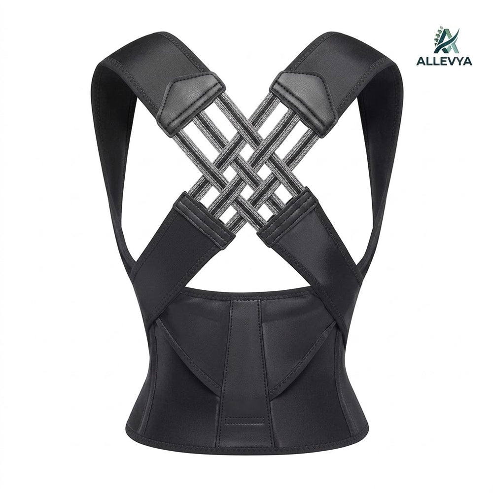 Allevya SpineAlign™ | Ergonomic Posture Corrector Brace for Back & Lumbar Support (Black & Pink, Sizes S–XXXL)