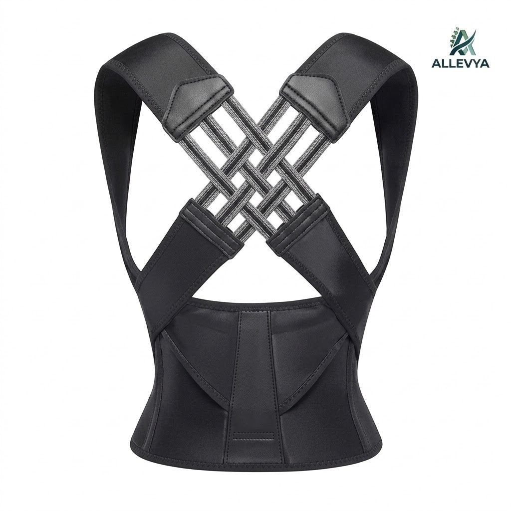 Allevya SpineAlign™ | Ergonomic Posture Corrector Brace for Back & Lumbar Support (Black & Pink, Sizes S–XXXL)